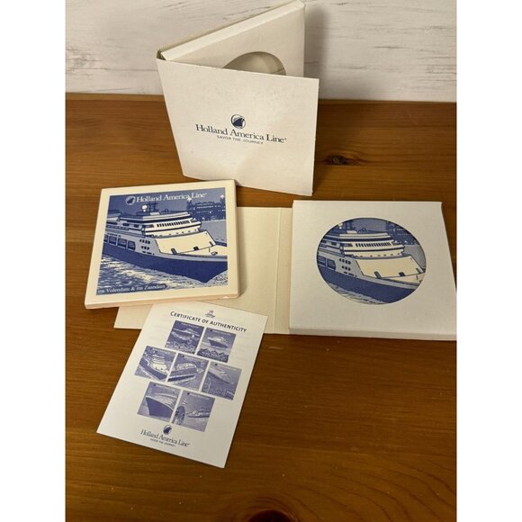 2 Holland America Cruise Line Delft Blue Volendam-Zaandam 4"X4" coasters NEW NIP - Picture 1 of 4